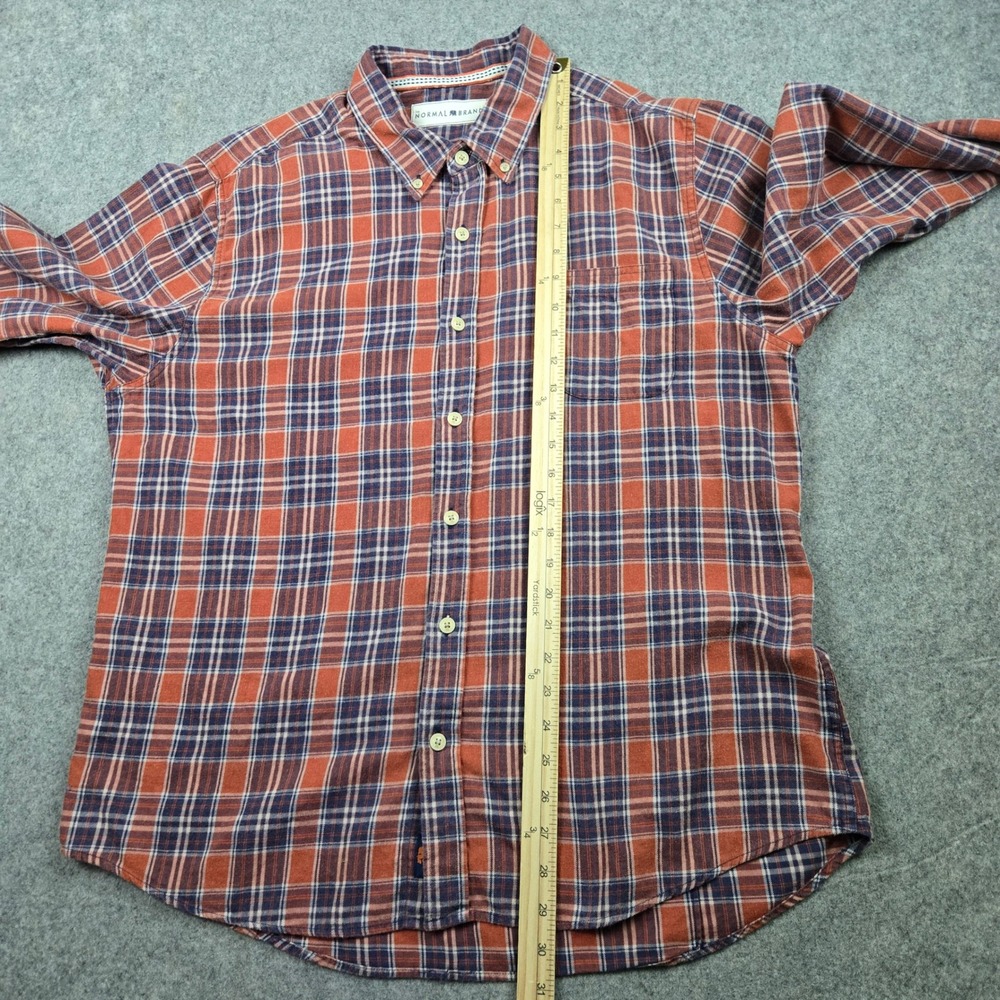 The Normal Brand Flannel Shirt Mens XL Orange Blue Plaid Button Down Long Sleeve - Picture 13 of 15